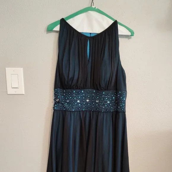 sachin and babi light blue dress Ball Gown Strapless High Split Sequined Gloves Floor-Length Vintage Prom Dress main image 1